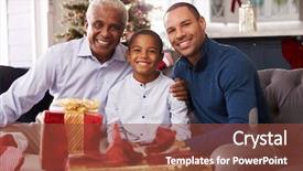  Presentation with grandfather - Beautiful theme featuring grandfather and father opening christmas backdrop and a tawny brown colored foreground