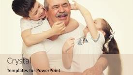  Presentation with grandfather - PPT layouts with grandfather and grandchildren portrait on white background and a lemonade colored foreground