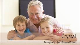  Presentation with widescreen - PPT theme having grandfather and grandchildren watching widescreen background and a  colored foreground