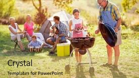  Presentation with family as institution - Cool new slide deck with grandfather and granddaughter making barbeque backdrop and a yellow colored foreground