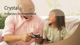  Presentation with grandfather - Audience pleasing presentation theme consisting of grandfather-and-granddaughter-playing-computer backdrop and a  colored foreground