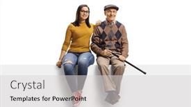  Presentation with grandfather - Slides with grandfather-and-granddaughter-sitting background and a light gray colored foreground