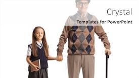  Presentation with grandfather - PPT theme featuring grandfather-and-granddaughter-standing background and a white colored foreground