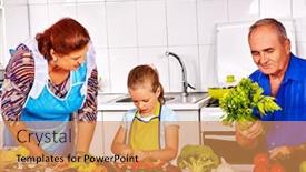  Presentation with learn - Presentation with grandfather and grandmother learn child cooking background and a coral colored foreground