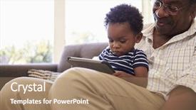  Presentation with using digital tablet - Colorful slide deck enhanced with grandfather and grandson at home backdrop and a coral colored foreground