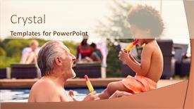 Presentation with summer holiday - PPT theme with grandfather-and-grandson-eating-ice background and a cream colored foreground