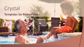  Presentation with summer holiday - Presentation theme featuring grandfather-and-grandson-eating-ice background and a lemonade colored foreground