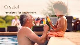  Presentation with summer holiday - Presentation enhanced with grandfather-and-grandson-eating-ice background and a cream colored foreground