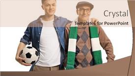  Presentation with grandfather - Theme with grandfather-and-grandson-football-supporters background and a coral colored foreground