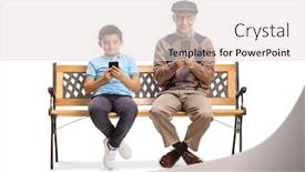  Presentation with grandfather - PPT theme with grandfather-and-grandson-sitting background and a light gray colored foreground