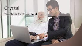  Presentation with grandfather - Presentation design having grandfather and grandson using laptop in living room background and a light gray colored foreground
