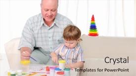  Presentation with grandfather - Cool new slides with young caucasian female sketchbook - grandfather and his grandson involved backdrop and a soft green colored foreground