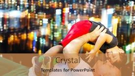  Presentation with grandfather - Cool new presentation theme with grandfather and his kid laying and smiling on grass backdrop and a coral colored foreground