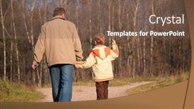  Presentation with grandfather - Presentation featuring grandfather and the grandson walk on wood keeping for hands background and a violet colored foreground
