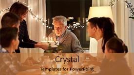  Presentation with happy birthday cake - Presentation design with grandfather blowing candles on birthday background and a gold colored foreground