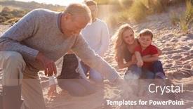  Presentation with cooking fire - Presentation having grandfather-cooking-as-multi-generation background and a coral colored foreground