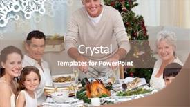  Presentation with christmas dinner - Cool new theme with grandfather cutting turkey for christmas dinner against snowflake frame backdrop and a coral colored foreground