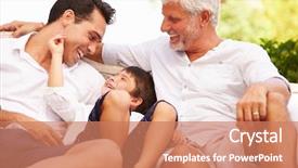  Presentation with grandfather - PPT theme with grandfather father and grandson sitting background and a coral colored foreground