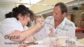  Presentation with canteen - Cool new slide set with grandmother with grandfather feeds child in canteen one backdrop and a soft green colored foreground