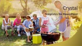  Presentation with grilling - Amazing slide deck having grandfather giving granddaughter grilling meat backdrop and a coral colored foreground