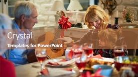  Presentation with grandfather - Beautiful presentation theme featuring grandfather-holding-a-guitar-christmas backdrop and a coral colored foreground