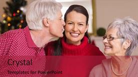  Presentation with grandfather - Slides enhanced with grandfather kissing the mother at christmas at home in the living room background and a crimson colored foreground