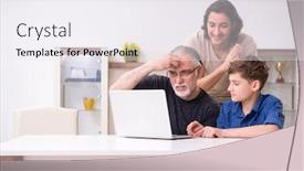  Presentation with technology learning - Theme consisting of grandfather-learning-new-technology background and a sky blue colored foreground