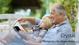  Presentation with grandfather - Colorful presentation theme enhanced with grandfather reading book with grandson backdrop and a light blue colored foreground