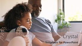  Presentation with grandfather - PPT theme with grandfather-sitting-on-sofa background and a coral colored foreground