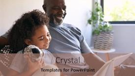  Presentation with grandfather - Presentation theme consisting of grandfather-sitting-on-sofa background and a coral colored foreground