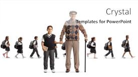  Presentation with grandfather - Theme having grandfather-taking-grandson-to-school background and a white colored foreground