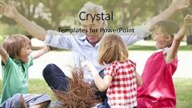  Presentation with editable camp certificate - Presentation theme having grandfather teaching grandchildren to build background and a mint green colored foreground