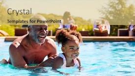  Presentation with swim - Presentation theme with grandfather-teaching-granddaughter-to-swim background and a yellow colored foreground