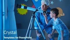  Presentation with constellations - Presentation design featuring grandfather-teaching-grandson-using-telescope background and a ocean colored foreground
