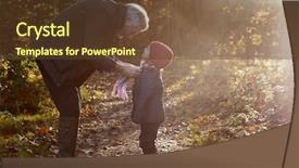  Presentation with grandfather - Cool new presentation theme with grandfather tying granddaughter's scarf backdrop and a tawny brown colored foreground