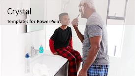  Presentation with chritmas pajamas - Amazing slide set having grandfather wearing pajamas in bathroom backdrop and a light gray colored foreground