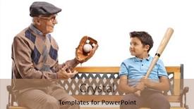  Presentation with grandfather - Presentation design featuring grandfather-with-baseball-glove background and a  colored foreground