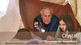  Presentation with grandfather - Audience pleasing slide deck consisting of grandfather-with-flashlight-reads-grandson backdrop and a tawny brown colored foreground