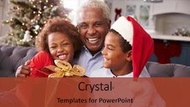  Presentation with grandfather - Theme having grandfather with grandchildren opening christmas background and a tawny brown colored foreground