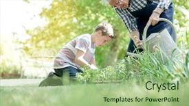  Presentation with live gardening - Colorful slides enhanced with grandfather with grandson gardening together backdrop and a mint green colored foreground