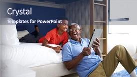  Presentation with grandfather - Amazing slide set having grandfather with grandson lying backdrop and a ocean colored foreground