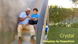  Presentation with grandfather - Presentation theme featuring grandfather-with-grandson-sitting background and a tawny brown colored foreground