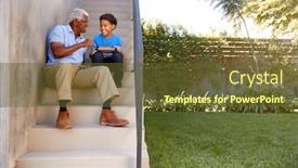  Presentation with grandfather - Cool new slide set with grandfather-with-grandson-sitting backdrop and a tawny brown colored foreground