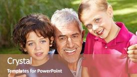  Presentation with green thumb garden - Slide set with grandfather with two happy grandkids background and a  colored foreground