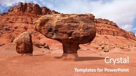 Presentation with rock stone - Presentation design enhanced with grandiose panorama - stone desert from red sandstone and the well-known rock in the form of a mushroom windy solar autumn day background and a coral colored foreground