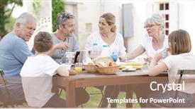  Presentation with holiday - PPT theme consisting of grandkids - family having breakfast together background and a coral colored foreground