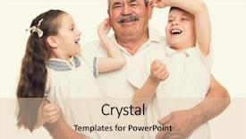  Presentation with tv show studio camera - PPT theme enhanced with grandkids - grandfather and grandchildren portrait studio background and a  colored foreground