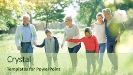  Presentation with walking - Amazing PPT theme having grandkids - happy family of 6 walking backdrop and a soft green colored foreground
