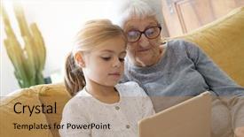  Presentation with tablet - Slide set with grandkids - little girl with grandmother using background and a  colored foreground