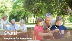  Presentation with cooking kids - Slide deck featuring grandkids - man with kids cooking barbecue background and a coral colored foreground